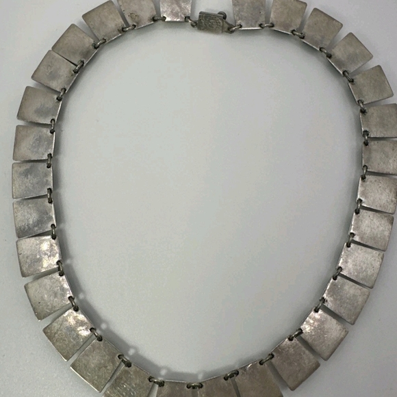 Taxco Sterling Silver & Malachite Necklace. 15.5" Choker. 53.5 Grams - Picture 3 of 6